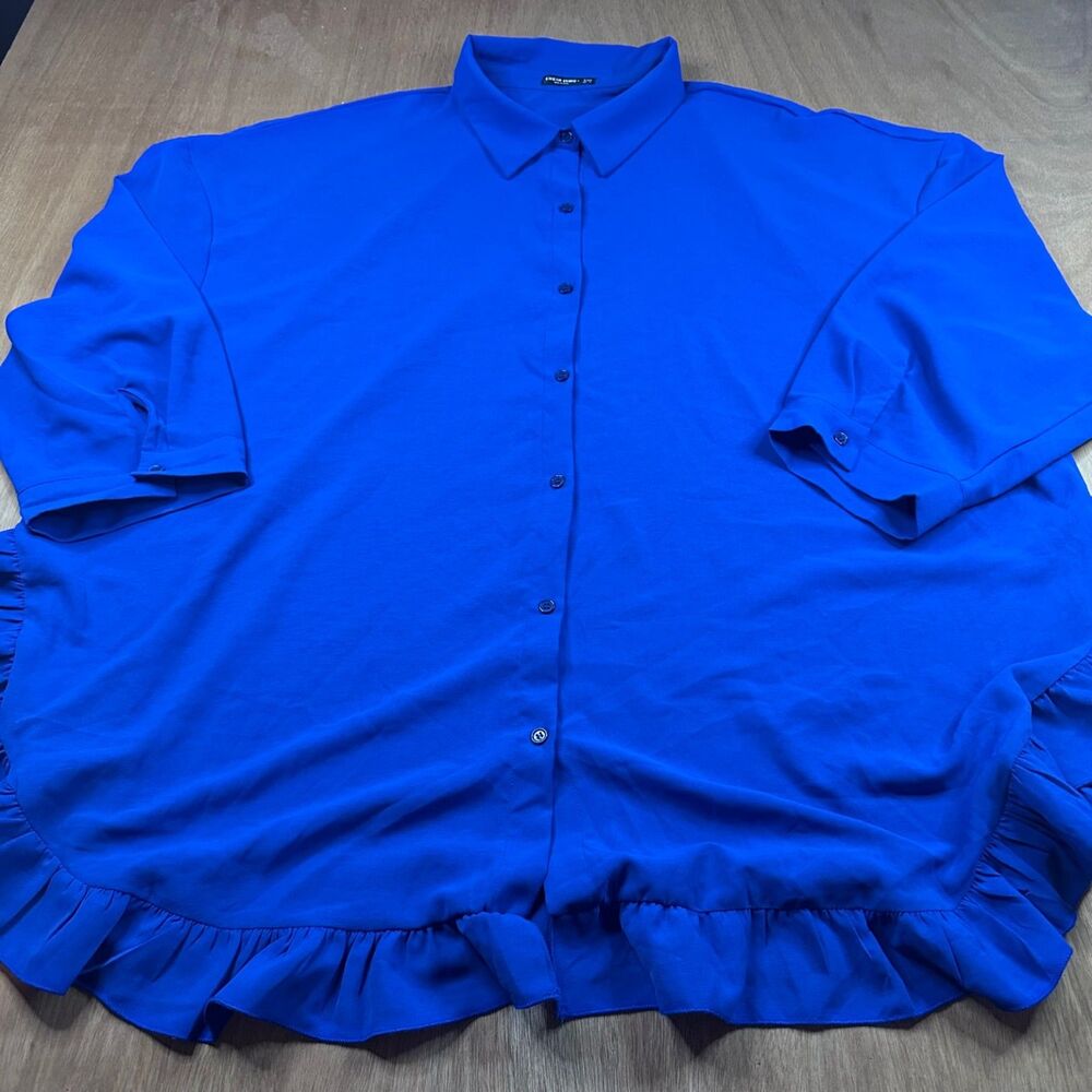 SHEIN Curve 7X Blue Button Front Blouse Ruffle Hem Plus Size 28/30